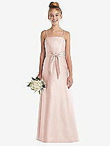 Front View Thumbnail - Blush Spaghetti Strap Satin Junior Bridesmaid Dress with Mini Sash