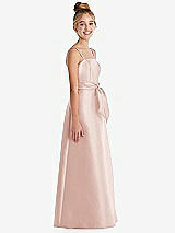 Side View Thumbnail - Blush Spaghetti Strap Satin Junior Bridesmaid Dress with Mini Sash