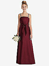 Front View Thumbnail - Cabernet Spaghetti Strap Satin Junior Bridesmaid Dress with Mini Sash