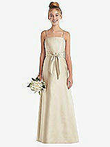 Front View Thumbnail - Champagne Spaghetti Strap Satin Junior Bridesmaid Dress with Mini Sash