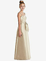 Side View Thumbnail - Champagne Spaghetti Strap Satin Junior Bridesmaid Dress with Mini Sash