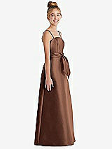 Side View Thumbnail - Cognac Spaghetti Strap Satin Junior Bridesmaid Dress with Mini Sash