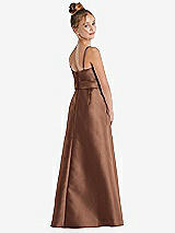 Rear View Thumbnail - Cognac Spaghetti Strap Satin Junior Bridesmaid Dress with Mini Sash