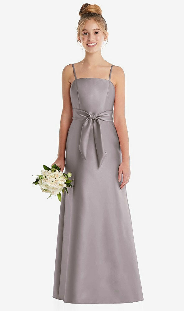 Front View - Cashmere Gray Spaghetti Strap Satin Junior Bridesmaid Dress with Mini Sash
