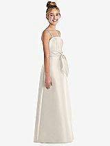 Side View Thumbnail - Ivory Spaghetti Strap Satin Junior Bridesmaid Dress with Mini Sash
