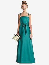 Front View Thumbnail - Jade Spaghetti Strap Satin Junior Bridesmaid Dress with Mini Sash