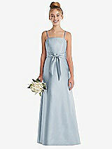 Front View Thumbnail - Mist Spaghetti Strap Satin Junior Bridesmaid Dress with Mini Sash