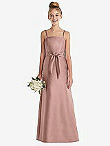 Front View Thumbnail - Neu Nude Spaghetti Strap Satin Junior Bridesmaid Dress with Mini Sash