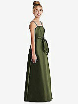 Side View Thumbnail - Olive Green Spaghetti Strap Satin Junior Bridesmaid Dress with Mini Sash