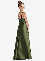 Rear View Thumbnail - Olive Green Spaghetti Strap Satin Junior Bridesmaid Dress with Mini Sash