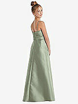 Rear View Thumbnail - Sage Spaghetti Strap Satin Junior Bridesmaid Dress with Mini Sash