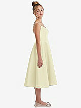 Side View Thumbnail - Butter Yellow Adjustable Spaghetti Strap Satin Midi Junior Bridesmaid Dress