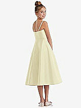 Rear View Thumbnail - Butter Yellow Adjustable Spaghetti Strap Satin Midi Junior Bridesmaid Dress