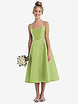 Alt View 1 Thumbnail - Mojito Adjustable Spaghetti Strap Satin Midi Junior Bridesmaid Dress