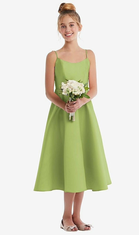 Front View - Mojito Adjustable Spaghetti Strap Satin Midi Junior Bridesmaid Dress