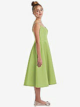 Side View Thumbnail - Mojito Adjustable Spaghetti Strap Satin Midi Junior Bridesmaid Dress
