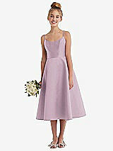 Alt View 1 Thumbnail - Suede Rose Adjustable Spaghetti Strap Satin Midi Junior Bridesmaid Dress