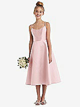 Alt View 1 Thumbnail - Ballet Pink Adjustable Spaghetti Strap Satin Midi Junior Bridesmaid Dress