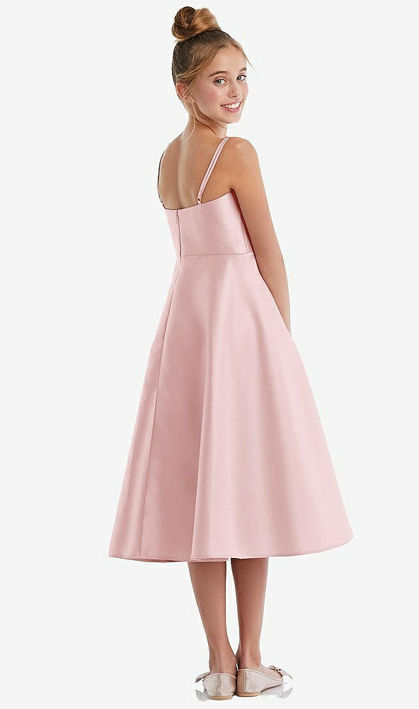 Back View - Ballet Pink Adjustable Spaghetti Strap Satin Midi Junior Bridesmaid Dress