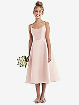 Alt View 1 Thumbnail - Blush Adjustable Spaghetti Strap Satin Midi Junior Bridesmaid Dress