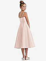 Rear View Thumbnail - Blush Adjustable Spaghetti Strap Satin Midi Junior Bridesmaid Dress