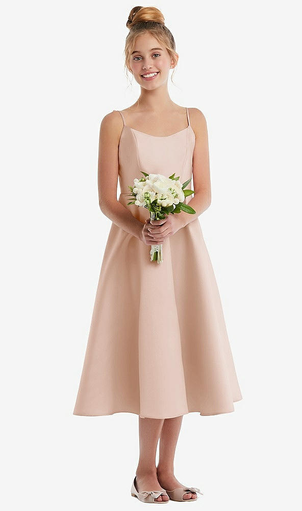 Front View - Cameo Adjustable Spaghetti Strap Satin Midi Junior Bridesmaid Dress