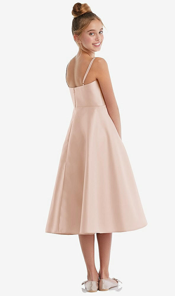 Back View - Cameo Adjustable Spaghetti Strap Satin Midi Junior Bridesmaid Dress