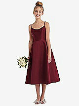 Alt View 1 Thumbnail - Cabernet Adjustable Spaghetti Strap Satin Midi Junior Bridesmaid Dress