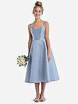 Alt View 1 Thumbnail - Cloudy Adjustable Spaghetti Strap Satin Midi Junior Bridesmaid Dress