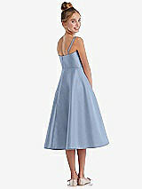 Rear View Thumbnail - Cloudy Adjustable Spaghetti Strap Satin Midi Junior Bridesmaid Dress