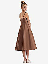 Rear View Thumbnail - Cognac Adjustable Spaghetti Strap Satin Midi Junior Bridesmaid Dress