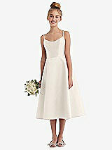 Alt View 1 Thumbnail - Ivory Adjustable Spaghetti Strap Satin Midi Junior Bridesmaid Dress