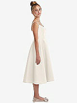 Side View Thumbnail - Ivory Adjustable Spaghetti Strap Satin Midi Junior Bridesmaid Dress