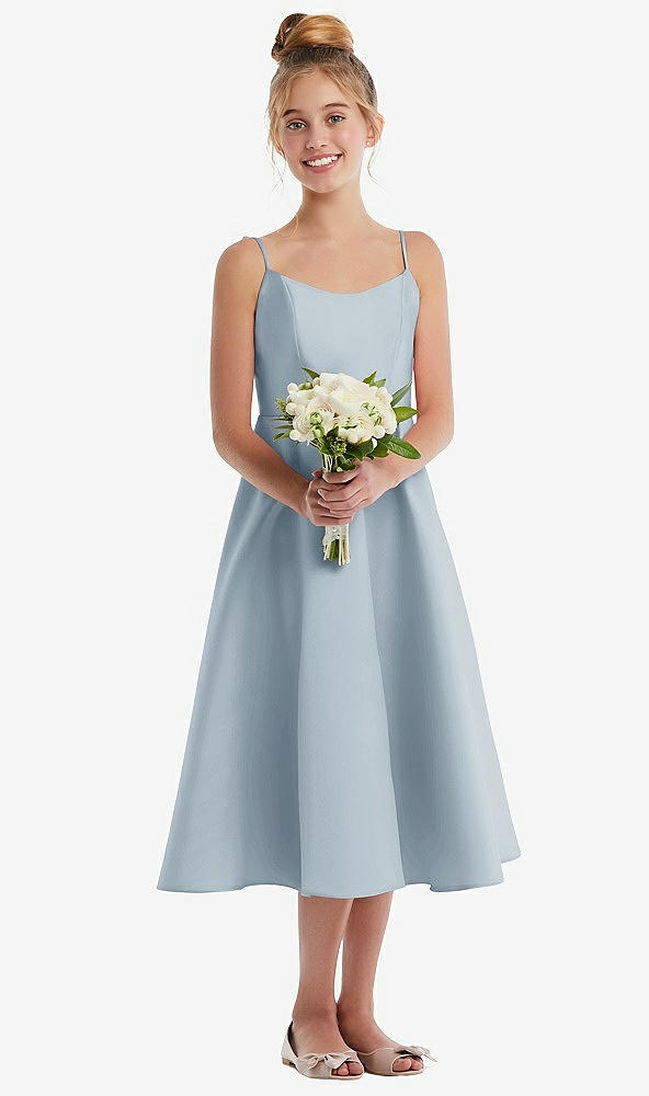 Front View - Mist Adjustable Spaghetti Strap Satin Midi Junior Bridesmaid Dress