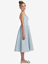 Side View Thumbnail - Mist Adjustable Spaghetti Strap Satin Midi Junior Bridesmaid Dress