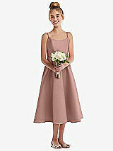 Front View Thumbnail - Neu Nude Adjustable Spaghetti Strap Satin Midi Junior Bridesmaid Dress