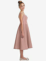 Side View Thumbnail - Neu Nude Adjustable Spaghetti Strap Satin Midi Junior Bridesmaid Dress