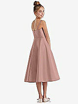 Rear View Thumbnail - Neu Nude Adjustable Spaghetti Strap Satin Midi Junior Bridesmaid Dress