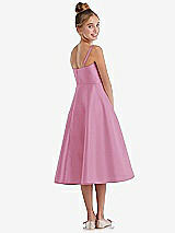 Rear View Thumbnail - Powder Pink Adjustable Spaghetti Strap Satin Midi Junior Bridesmaid Dress