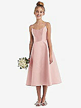 Alt View 1 Thumbnail - Rose Adjustable Spaghetti Strap Satin Midi Junior Bridesmaid Dress