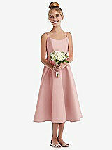 Front View Thumbnail - Rose Adjustable Spaghetti Strap Satin Midi Junior Bridesmaid Dress