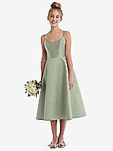 Alt View 1 Thumbnail - Sage Adjustable Spaghetti Strap Satin Midi Junior Bridesmaid Dress