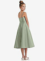 Rear View Thumbnail - Sage Adjustable Spaghetti Strap Satin Midi Junior Bridesmaid Dress