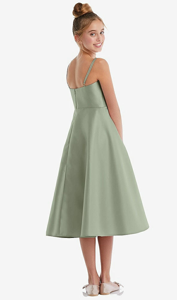 Back View - Sage Adjustable Spaghetti Strap Satin Midi Junior Bridesmaid Dress