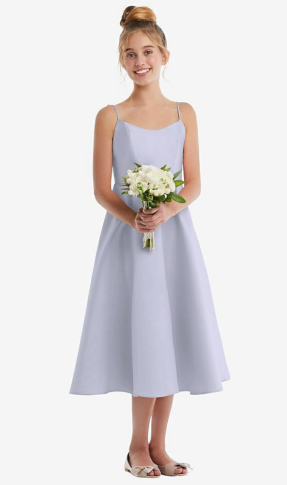 Front View - Silver Dove Adjustable Spaghetti Strap Satin Midi Junior Bridesmaid Dress