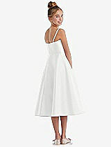 Rear View Thumbnail - White Adjustable Spaghetti Strap Satin Midi Junior Bridesmaid Dress