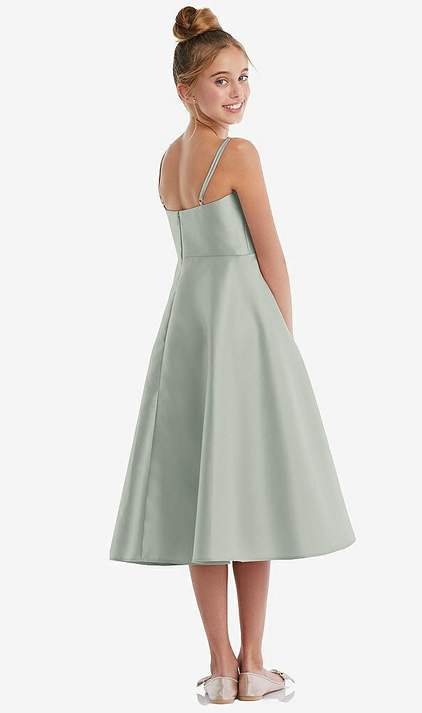 Back View - Willow Green Adjustable Spaghetti Strap Satin Midi Junior Bridesmaid Dress