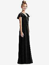 Side View Thumbnail - Black Flutter Sleeve Tie Back Velvet Junior Bridesmaid Dress