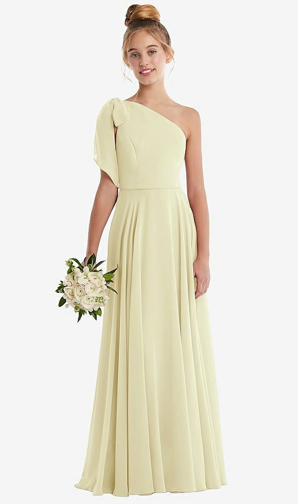 Front View - Butter Yellow One-Shoulder Scarf Bow Chiffon Junior Bridesmaid Dress