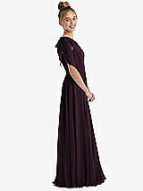 Side View Thumbnail - Deep Plum One-Shoulder Scarf Bow Chiffon Junior Bridesmaid Dress